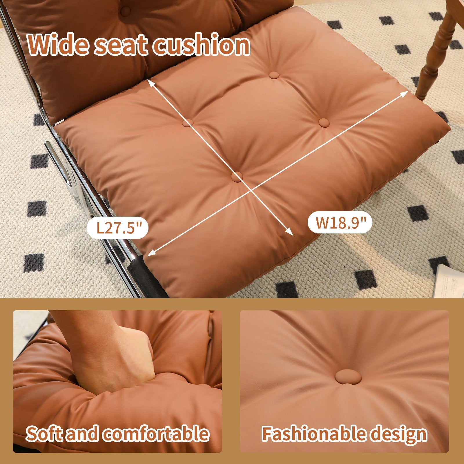 Accent Chair High Back Wingback Faux Leather Brown 27x32x39 In 350 LB
