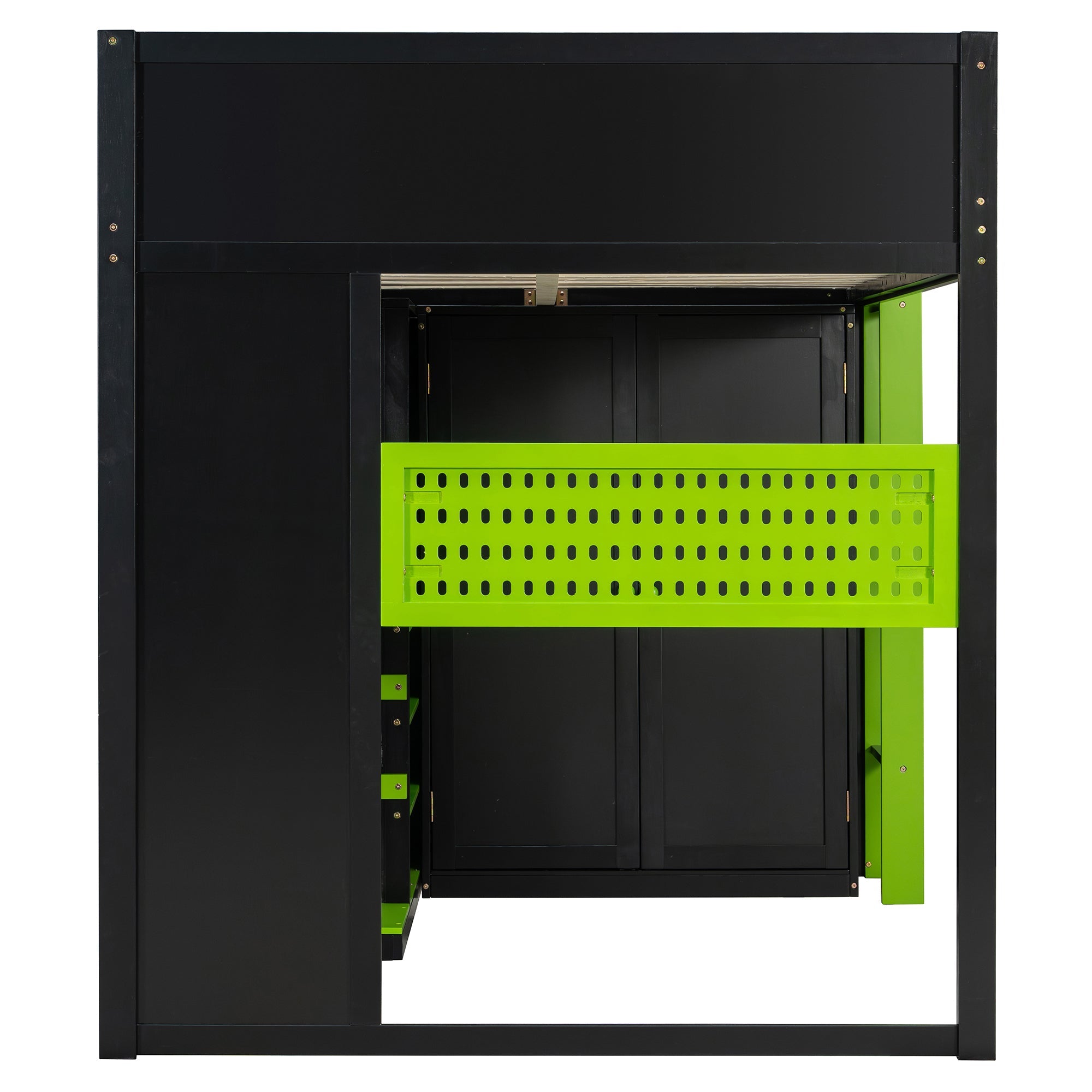 Full Size Wood Loft Bed with Desk, Multi-storage Shelves,USB and RGB Light,Green