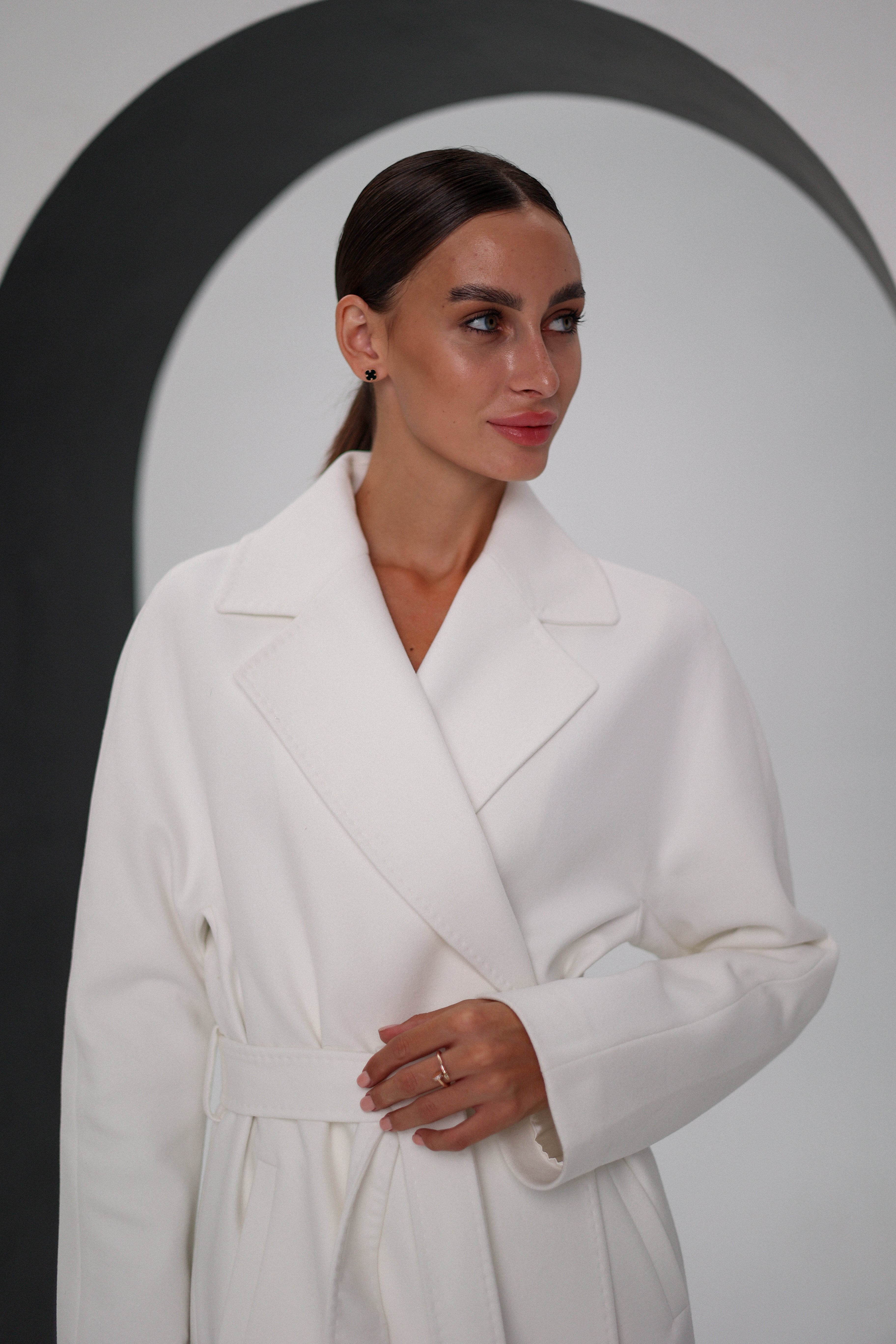 Cambridge Comfort Wraparound Wool Cashmere Coat in White
