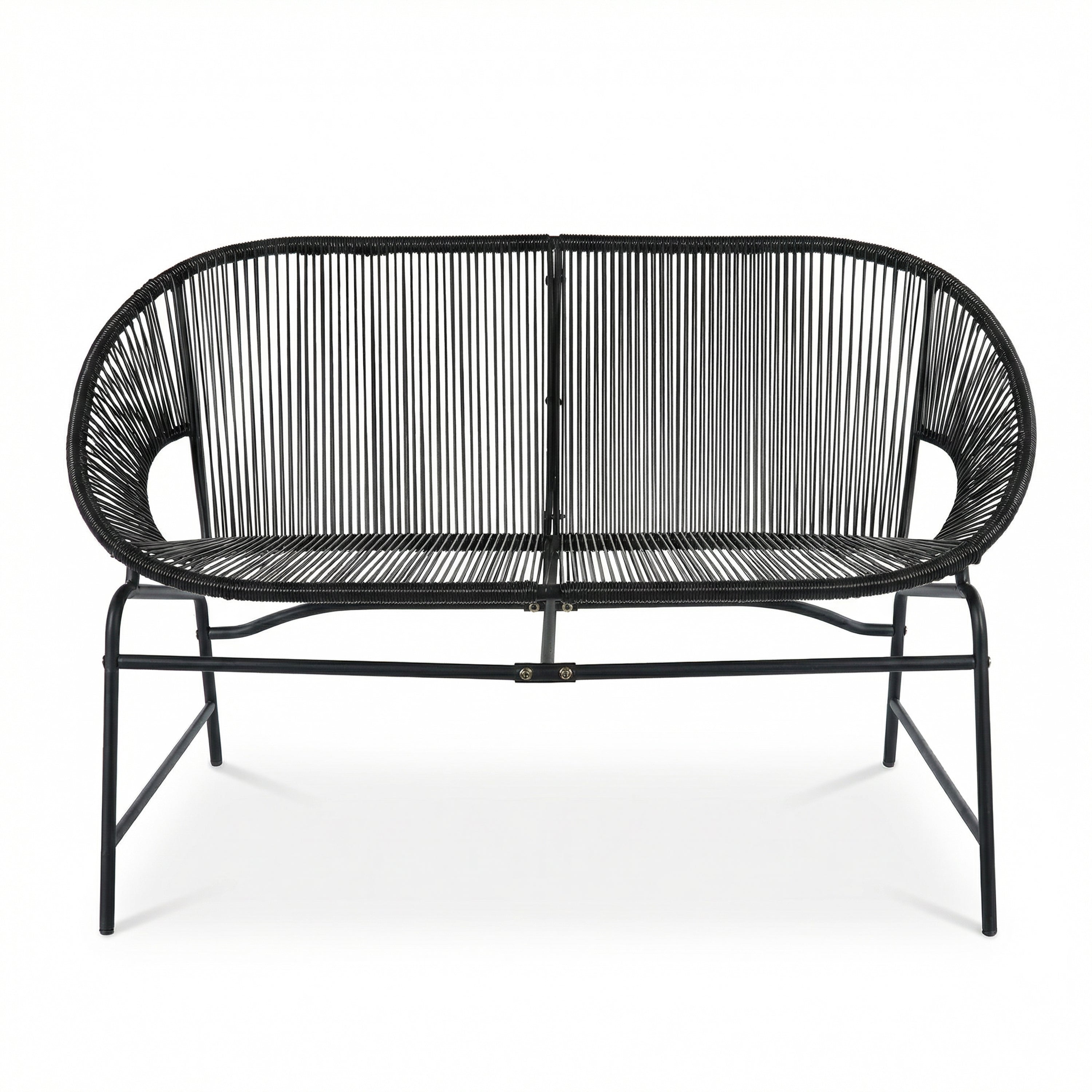 Outdoor Loveseat PE Rattan Iron Black UV Resistant No Cushion 52in