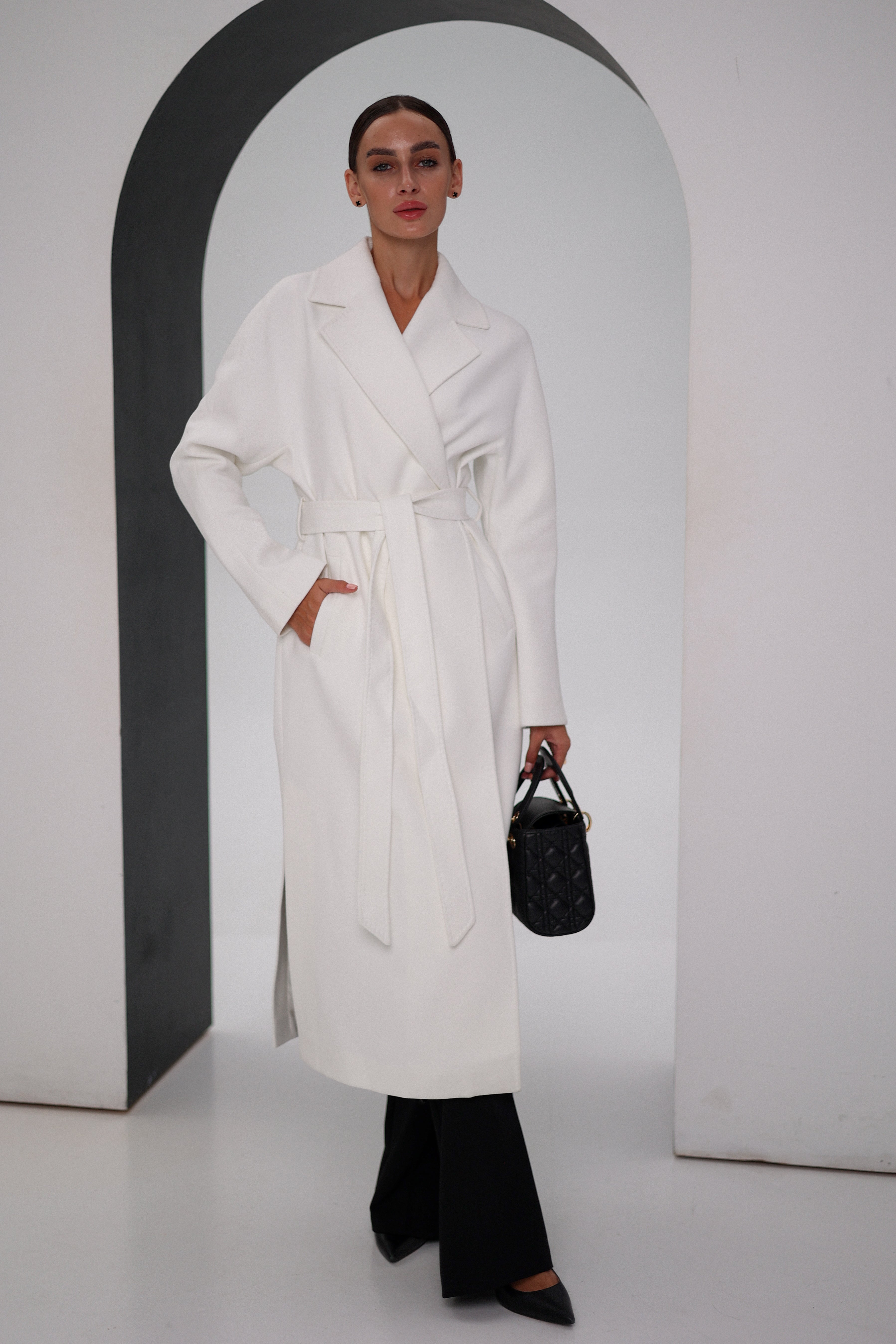 Cambridge Comfort Wraparound Wool Cashmere Coat in White