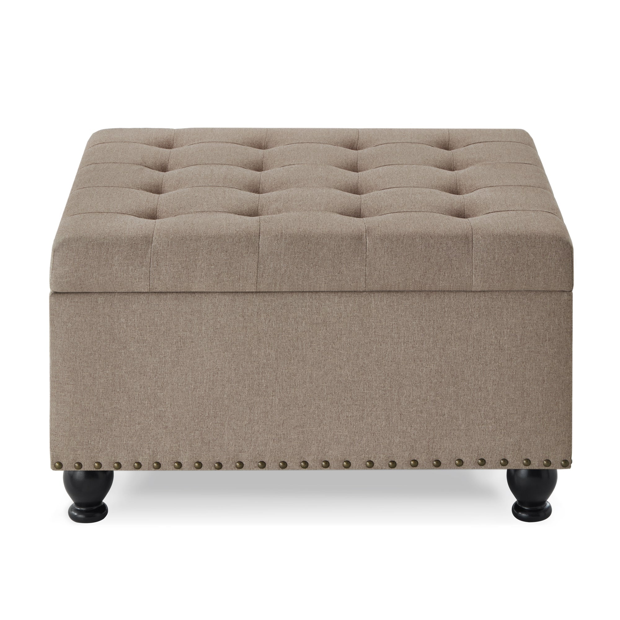 Large Square Storage Ottoman Button Tufted Wooden Legs Linen, 30x30x18