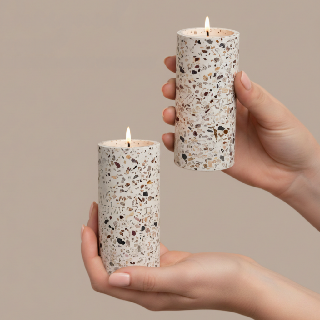 Handcrafted Terrazzo Candle Holder for Shabbat