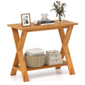 35 Inch Solid Teak Wood Console Table with Storage Shelf