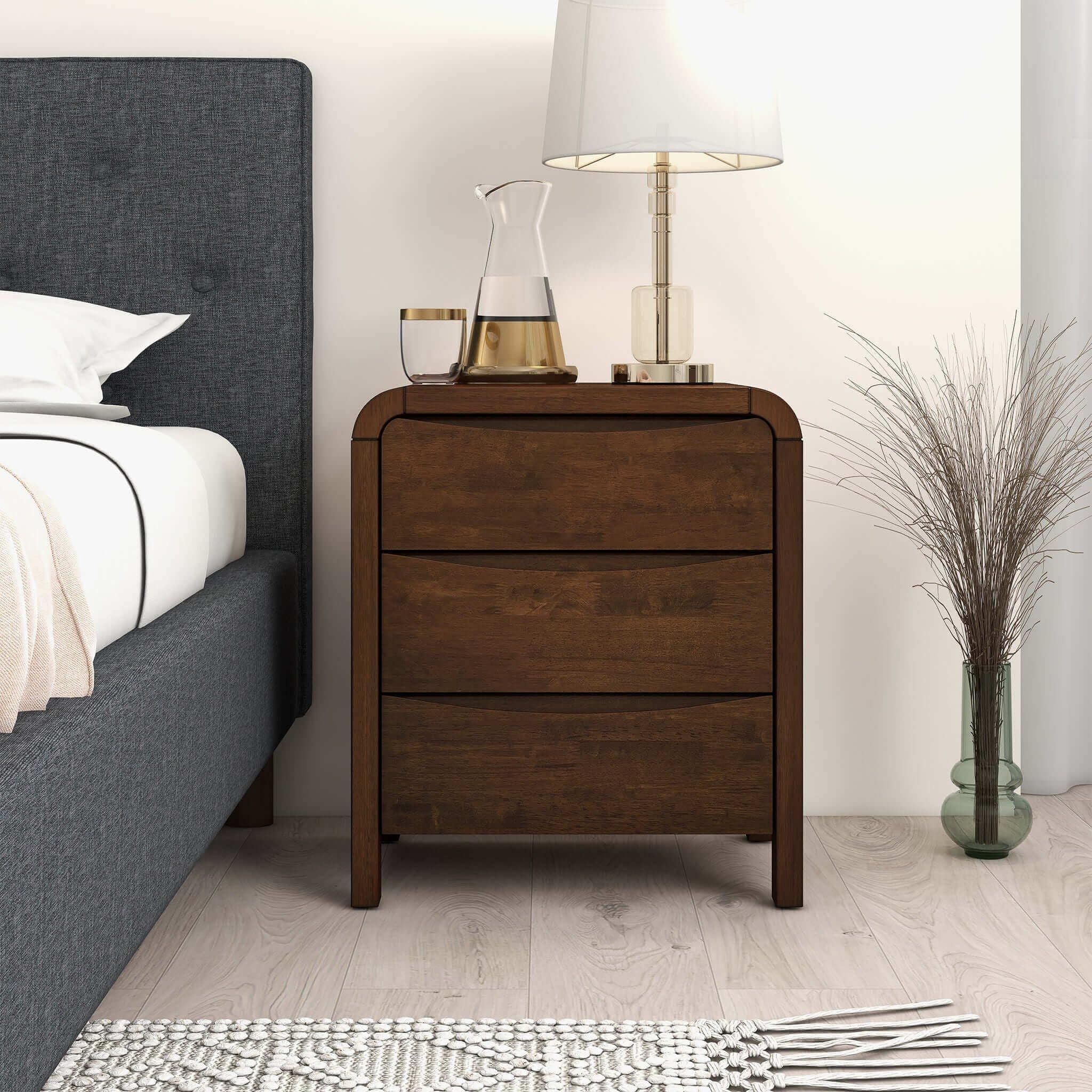Lionel - Nightstand 3 Drawer Bed Side Table - Brown