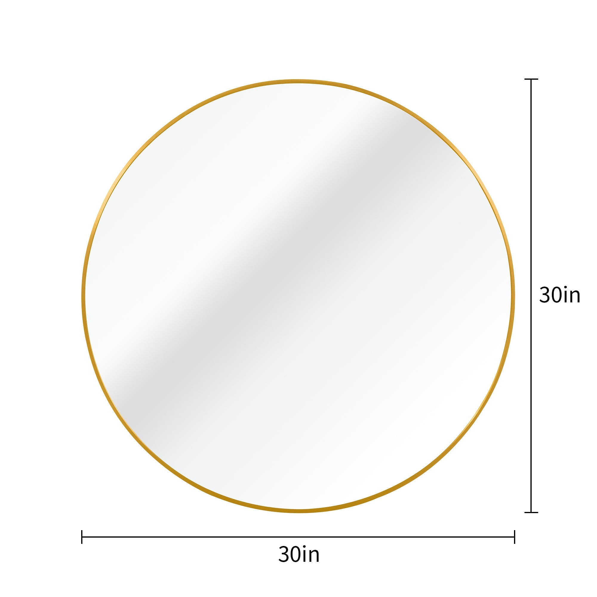 Wall Mirror Round Aluminum Frame Gold 30 In HD Glass Shatterproof Film