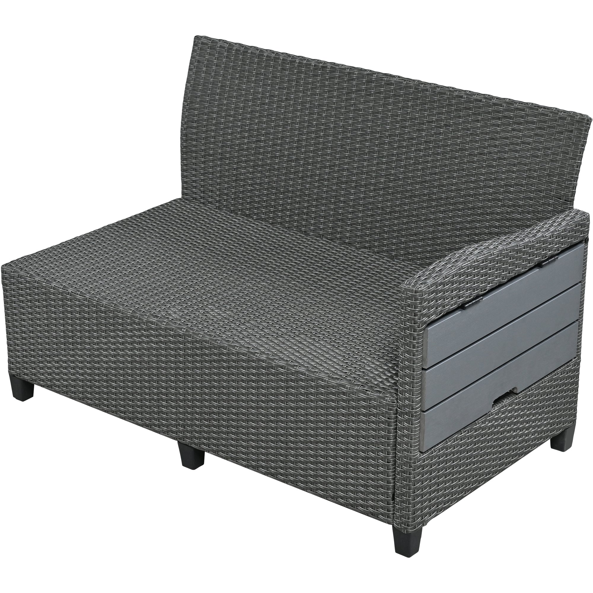 Outdoor Sectional Set PE Wicker Steel Gray 5 Piece L-Shape Seats 7