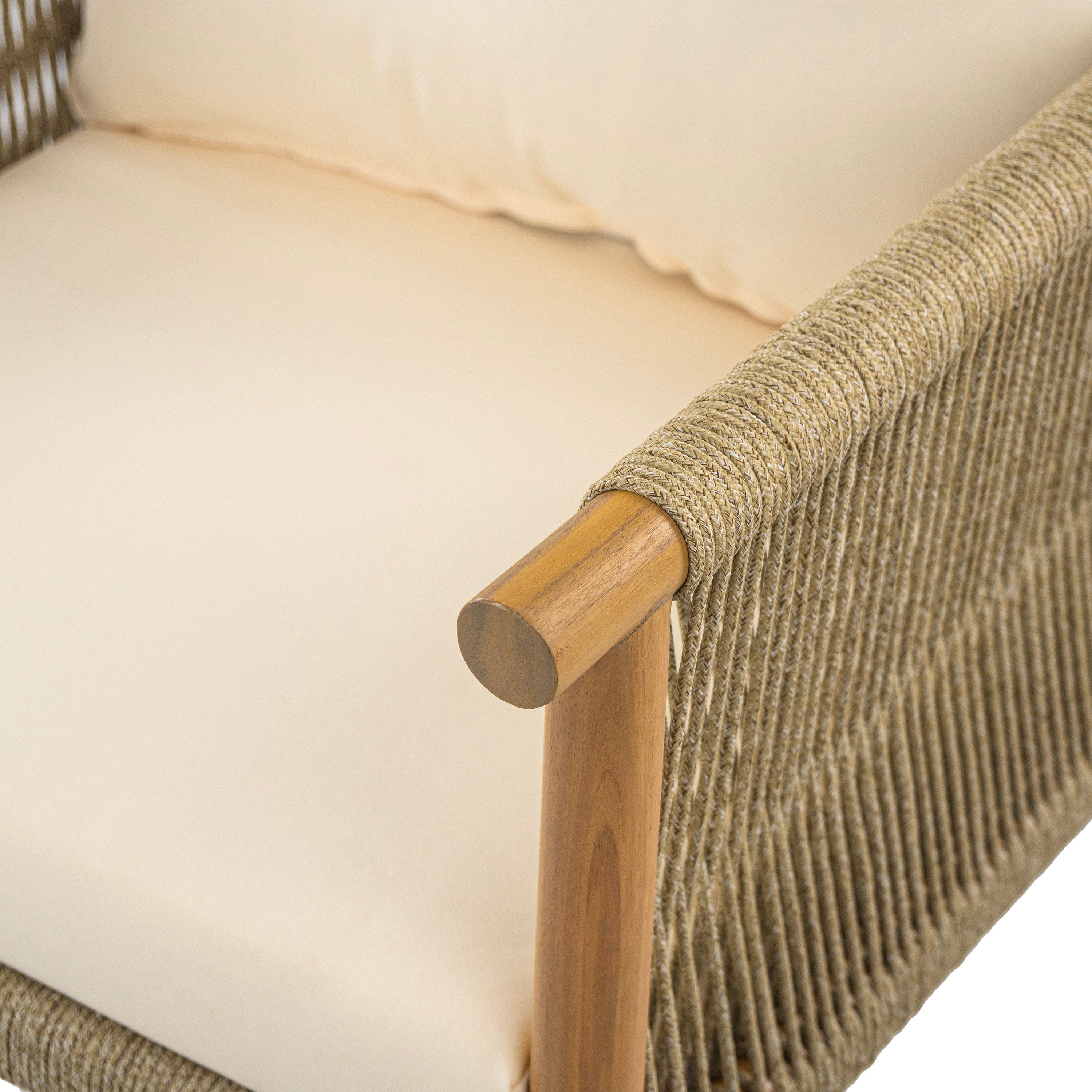 Outdoor Lounge Chair Solid Wood Natural Beige Cushion 28in Wide