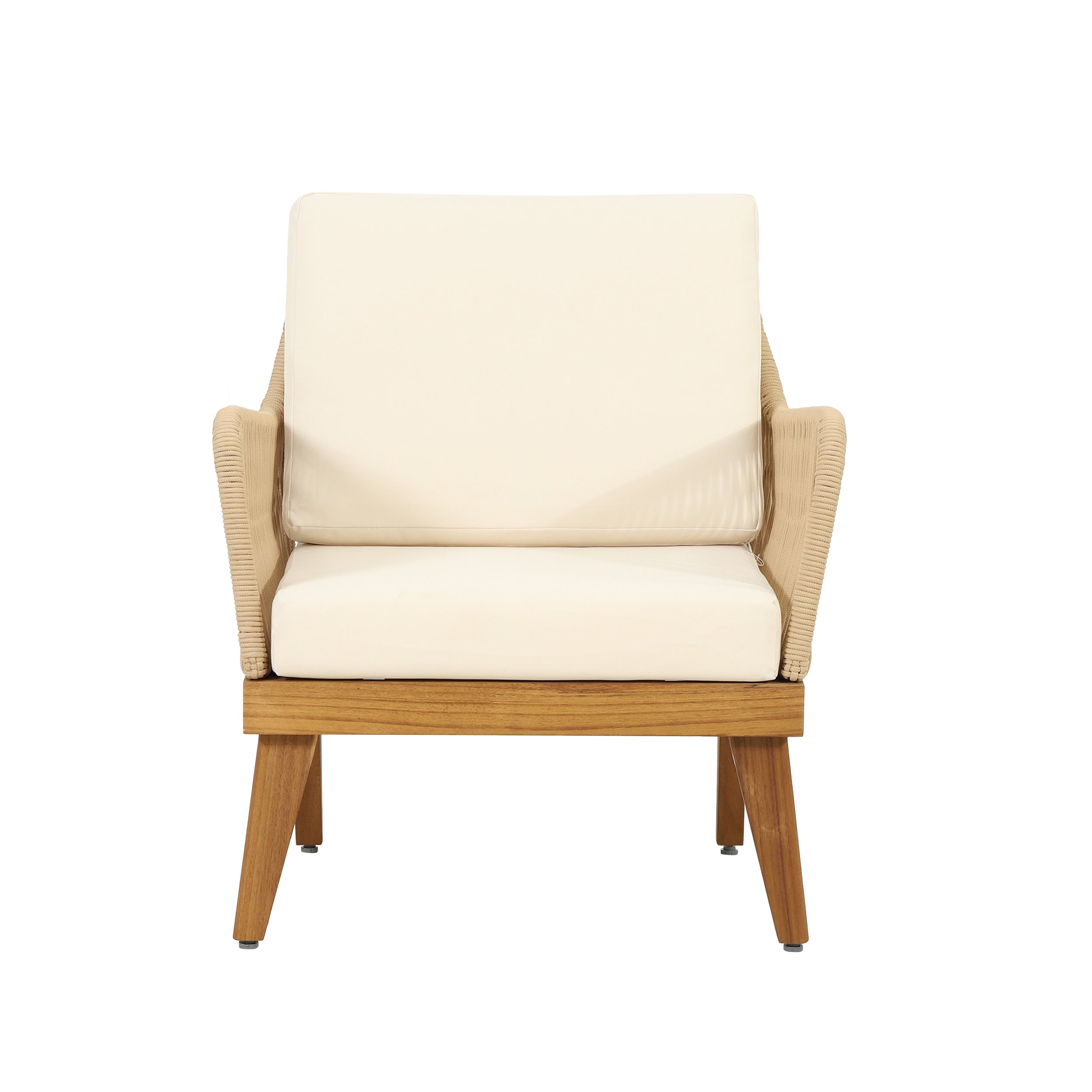Outdoor Chat Set Acacia Wood Rope Teak Cushions 4 Piece Seats 4