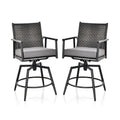 360 Degree Swivel Bar Stool Set of 2 with Metal Frame and PE Rattan Backrest-Black
