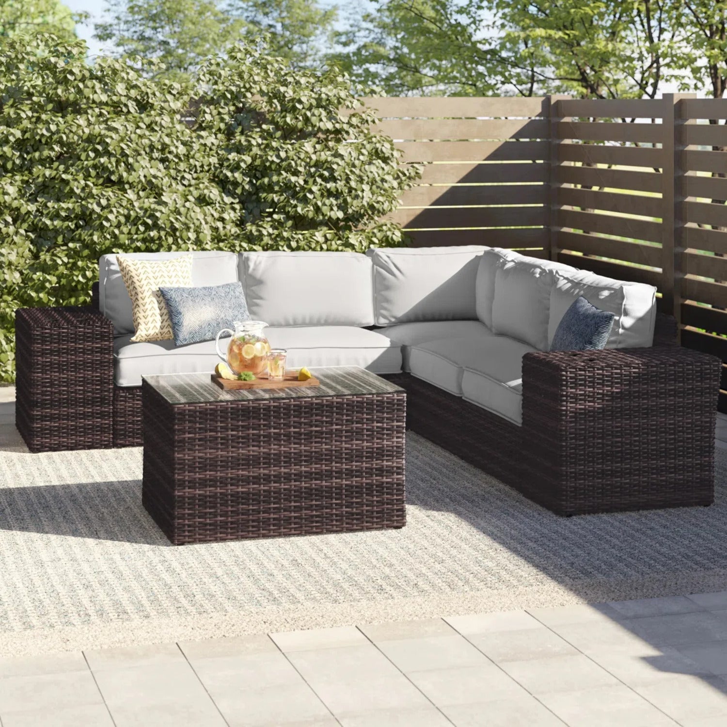 Outdoor Sectional Set HDPE Wicker Gray 8 Piece Seats 4
