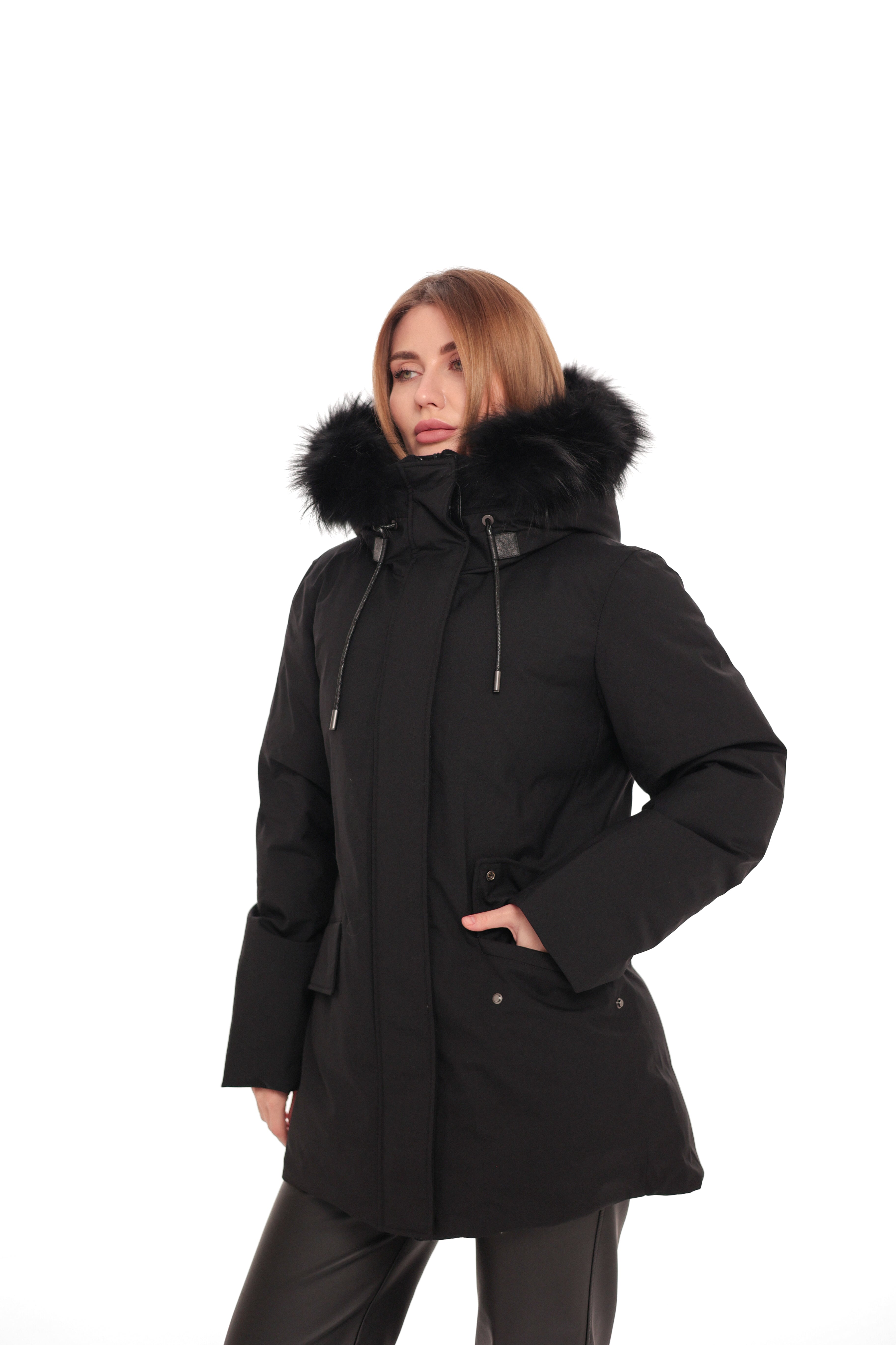 Onyx Genuine Fox Fur Vest-Lined Wool Blend Parka