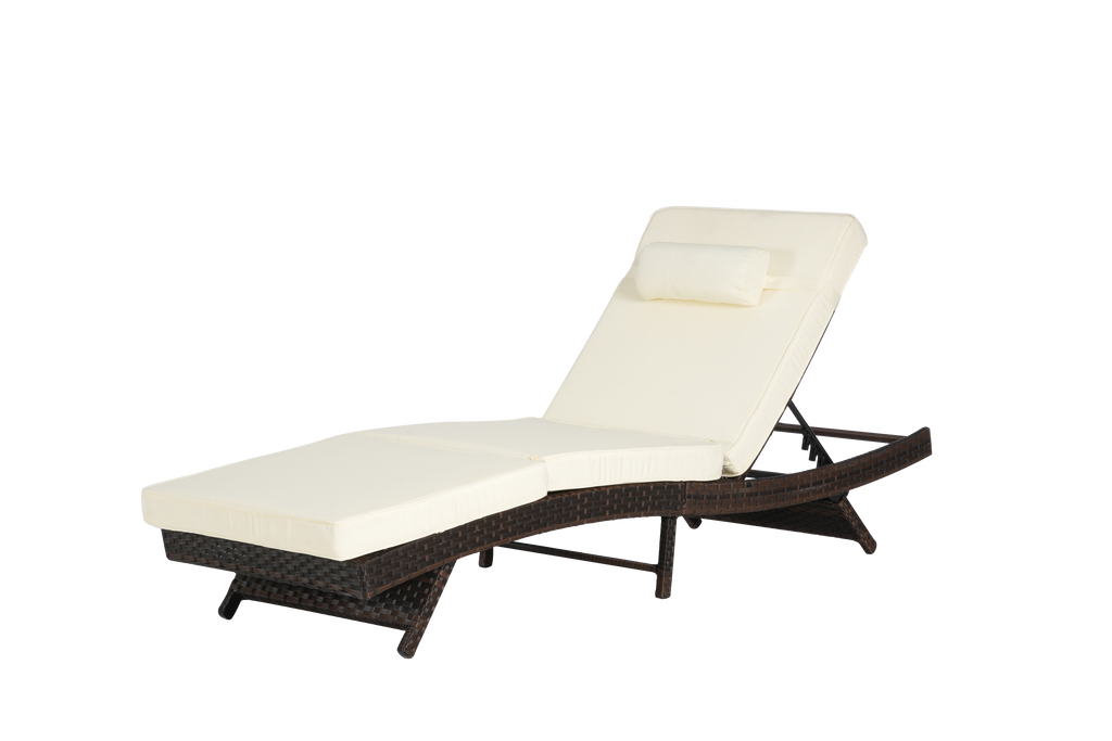 Outdoor Reclining Lounge Chair Wicker Khaki Set of 2 150 Degree 600 LB