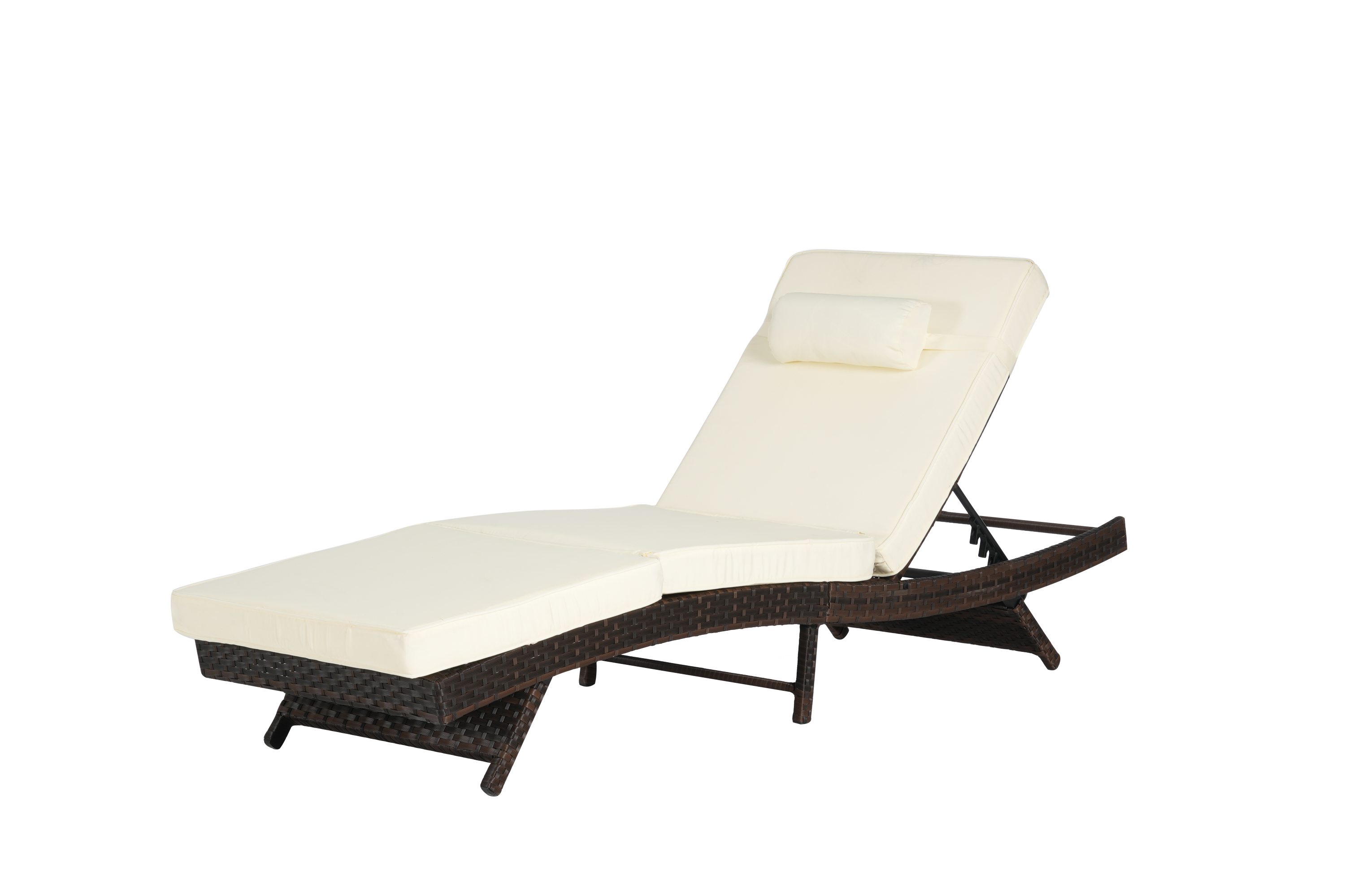 Outdoor Reclining Lounge Chair Wicker Khaki Set of 2 150 Degree 600 LB
