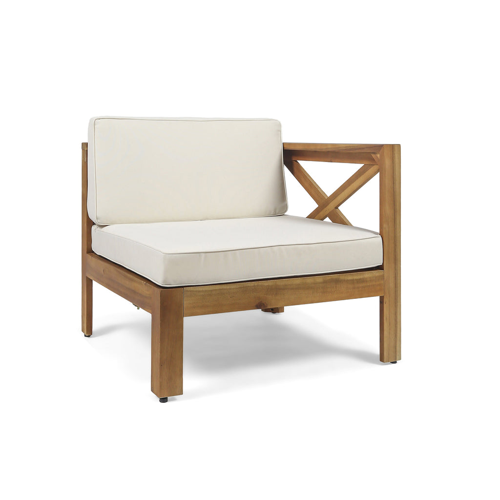 Outdoor Sectional Set Acacia Wood Beige 5 Piece L Shape Seats 4