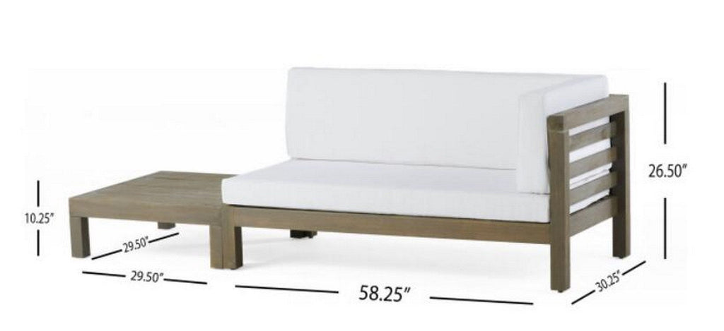 Outdoor Loveseat Set Acacia Wood White Cushion Right Corner Table