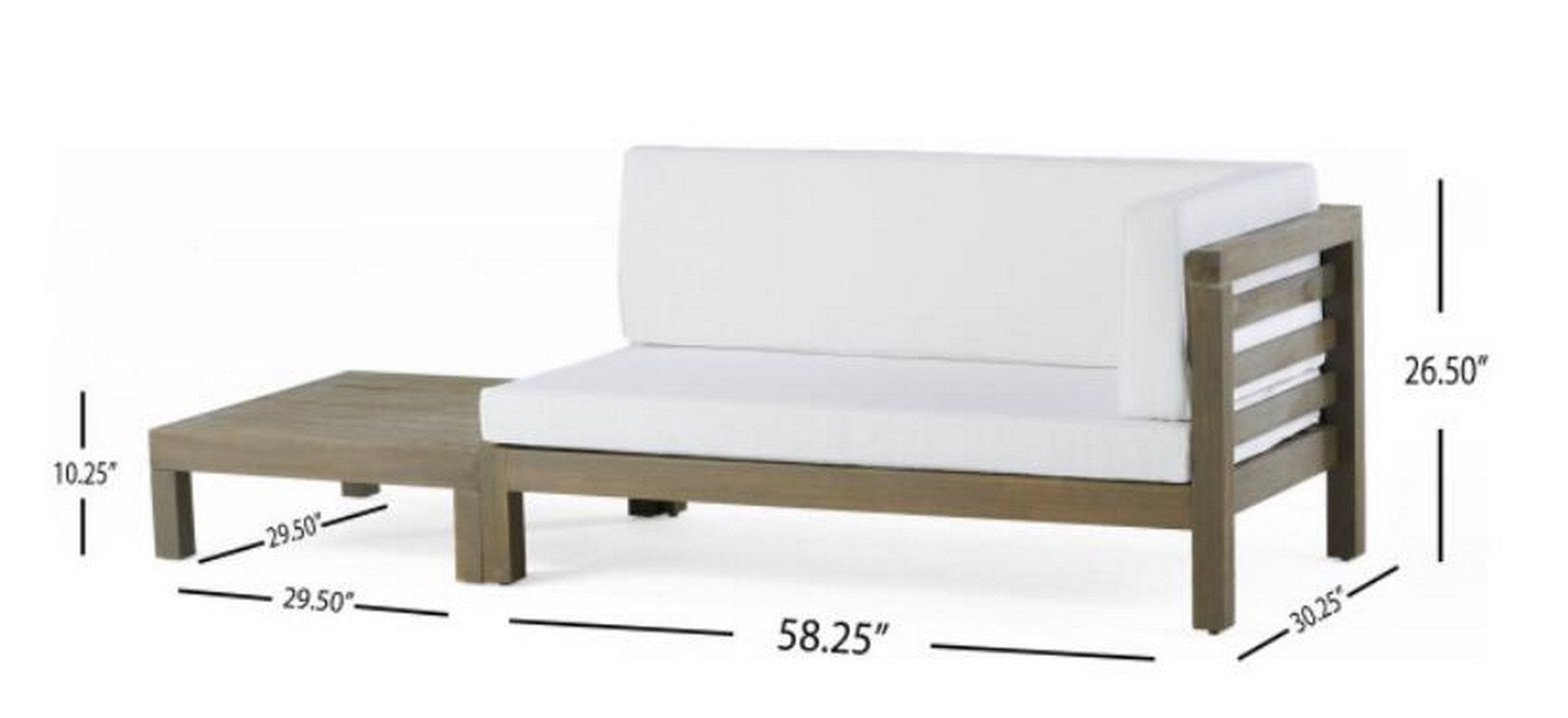 Outdoor Loveseat Set Acacia Wood White Cushion Right Corner Table