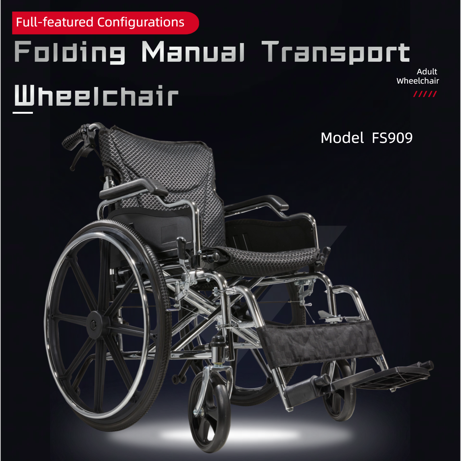Wheelchair Manual Transport Folding Carbon Steel 20 In Seat Quick Release