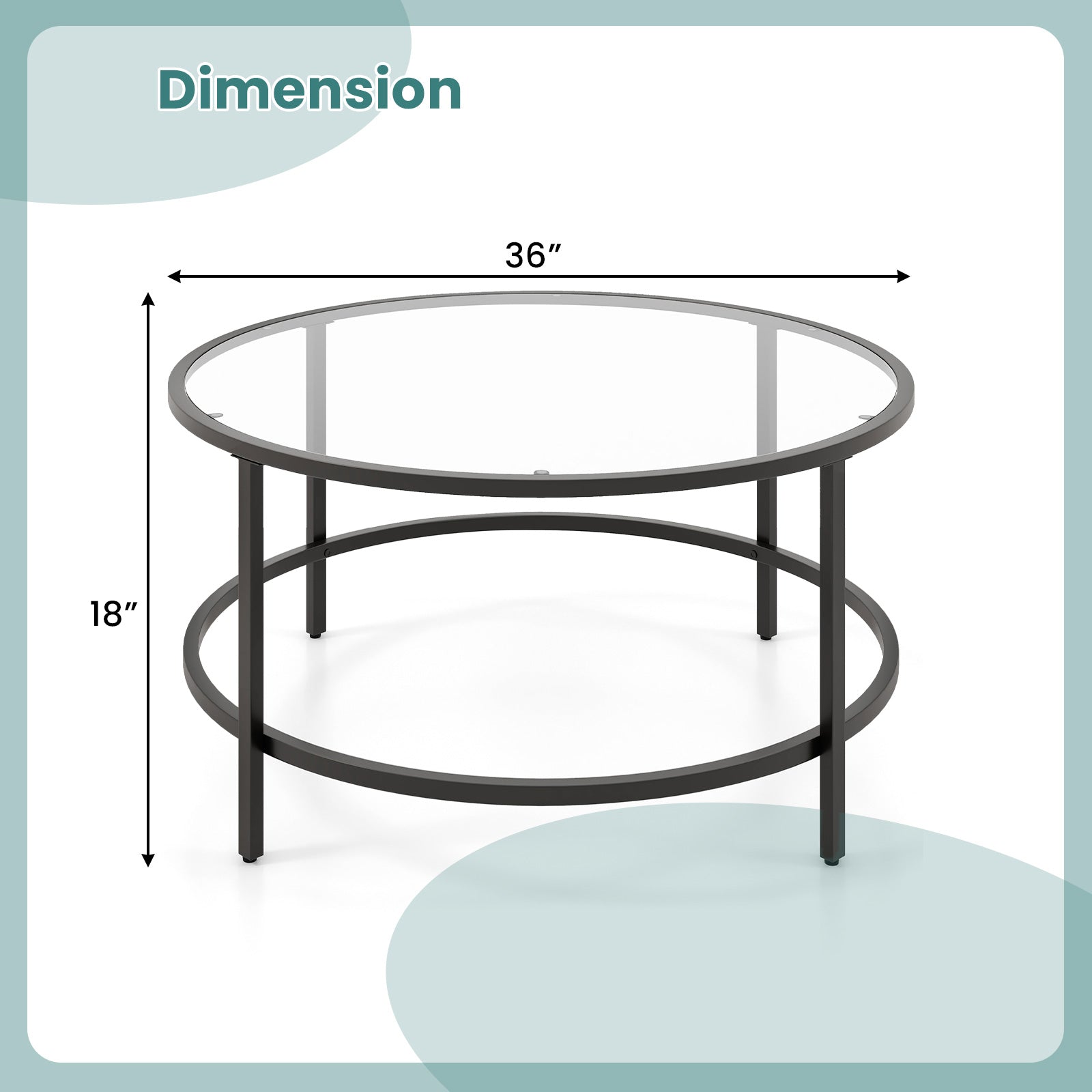 36 Inch Round Coffee Table with Tempered Glass Tabletop