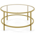 36 Inch Round Coffee Table with Tempered Glass Tabletop