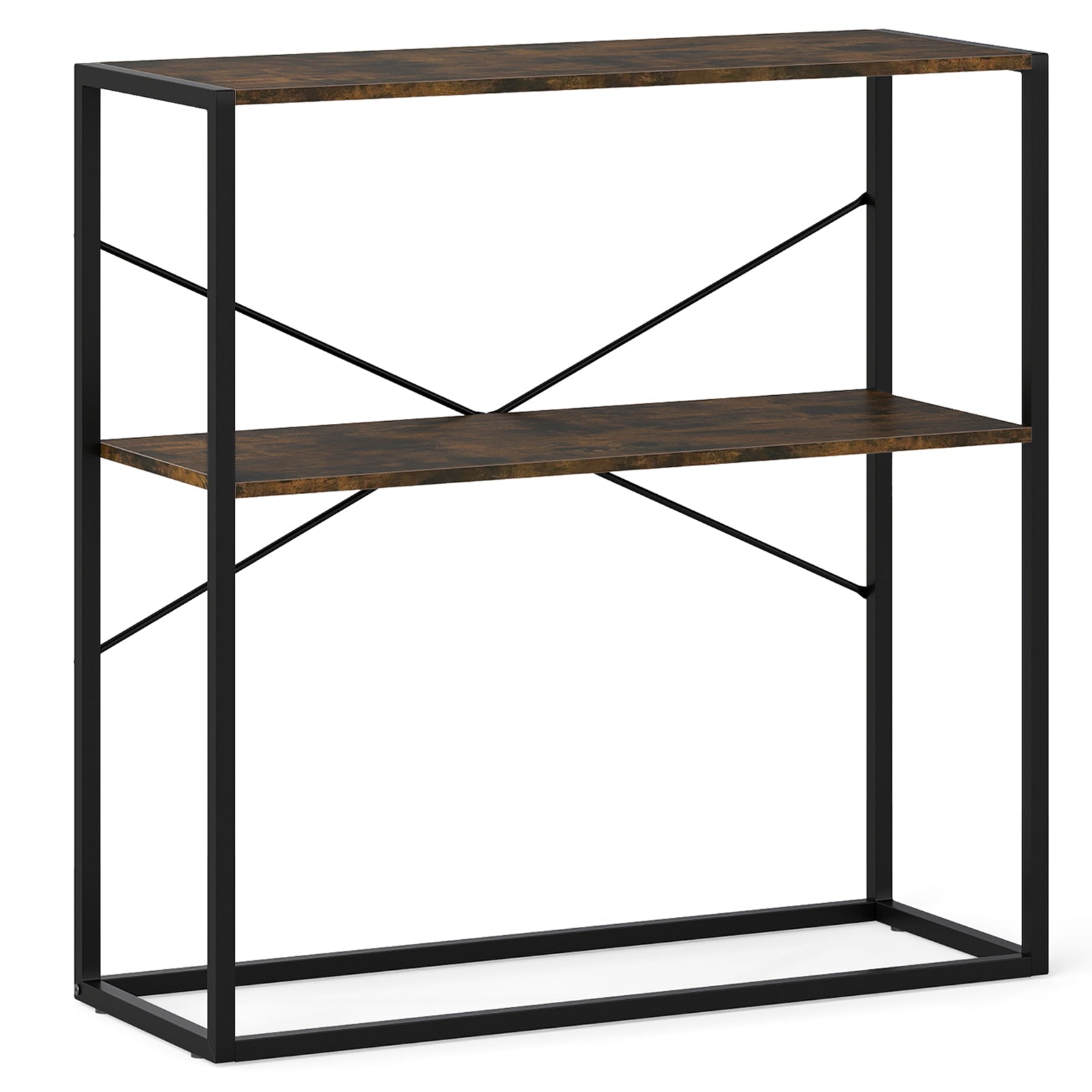 36" Console Table 2-Tier Entryway Table with Wooden Open Shelves and Metal Frame