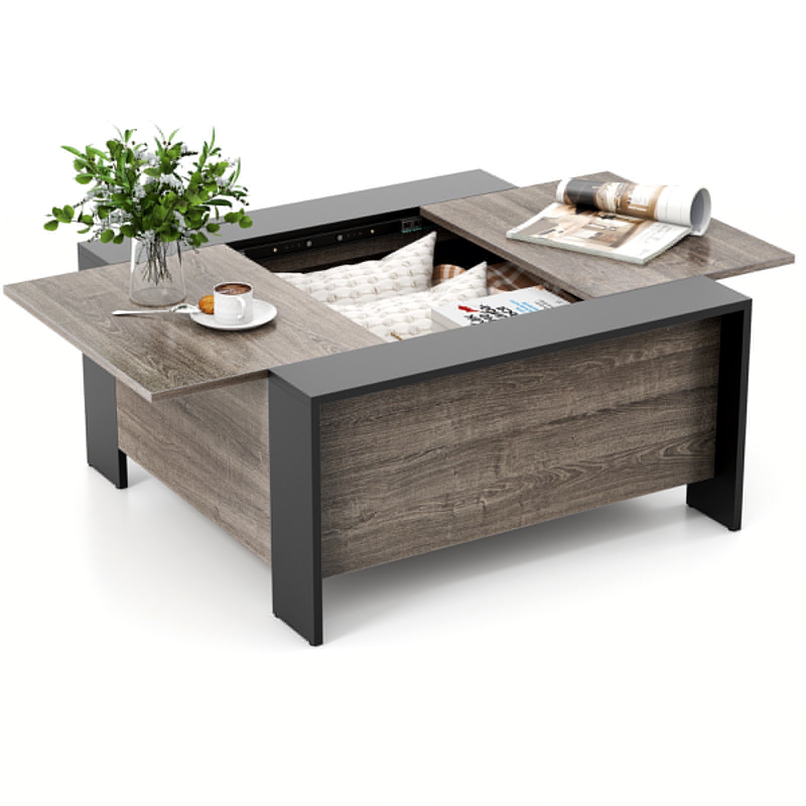 36.5 Inch Coffee Table with Sliding Top and Hidden Compartment