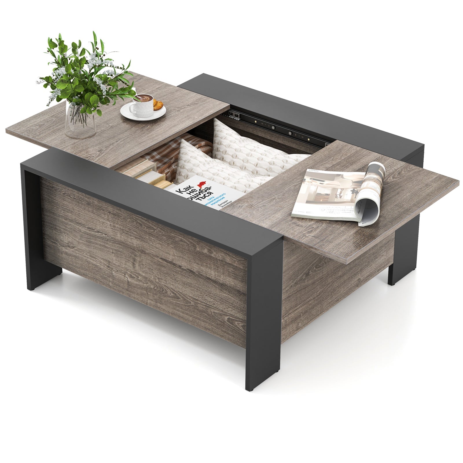 36.5 Inch Coffee Table with Sliding Top and Hidden Compartment