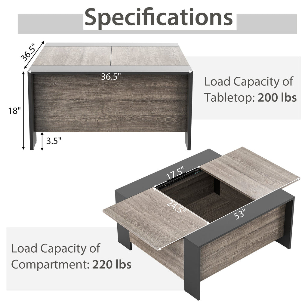 36.5 Inch Coffee Table with Sliding Top and Hidden Compartment