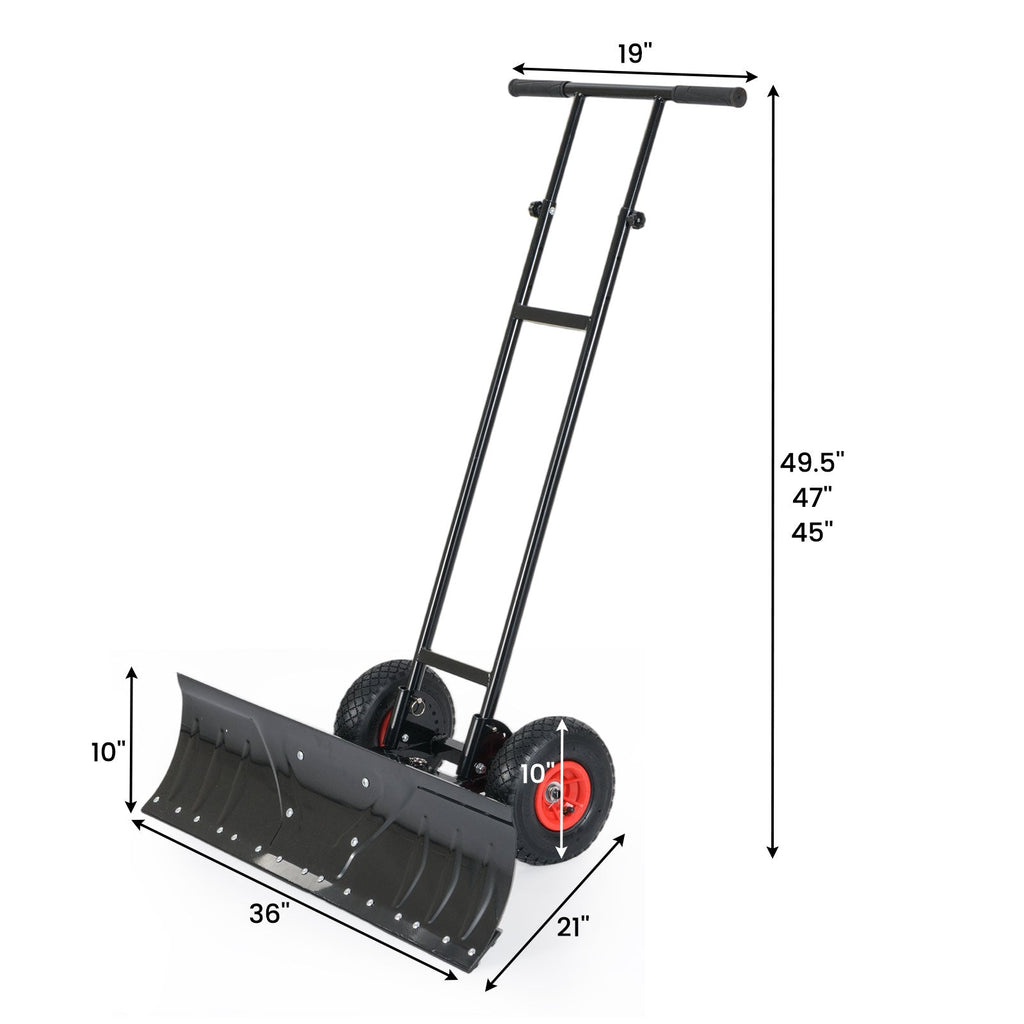 36 Inches Snow Shovel with Wheels and Adjustable Angle-Black