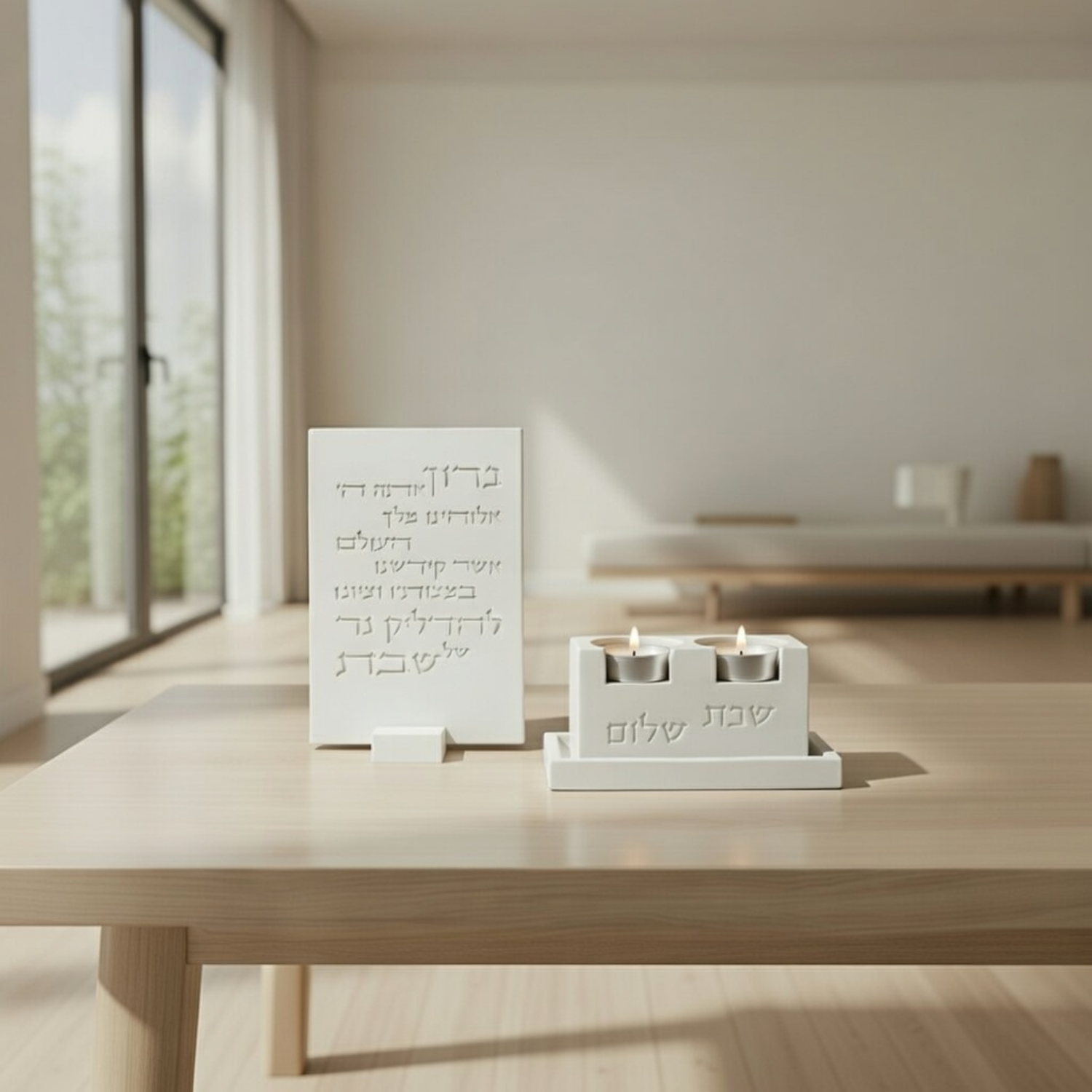 Elegant Shabbat Candle Holders Set with Concrete Tray - Urban Shabbat Series