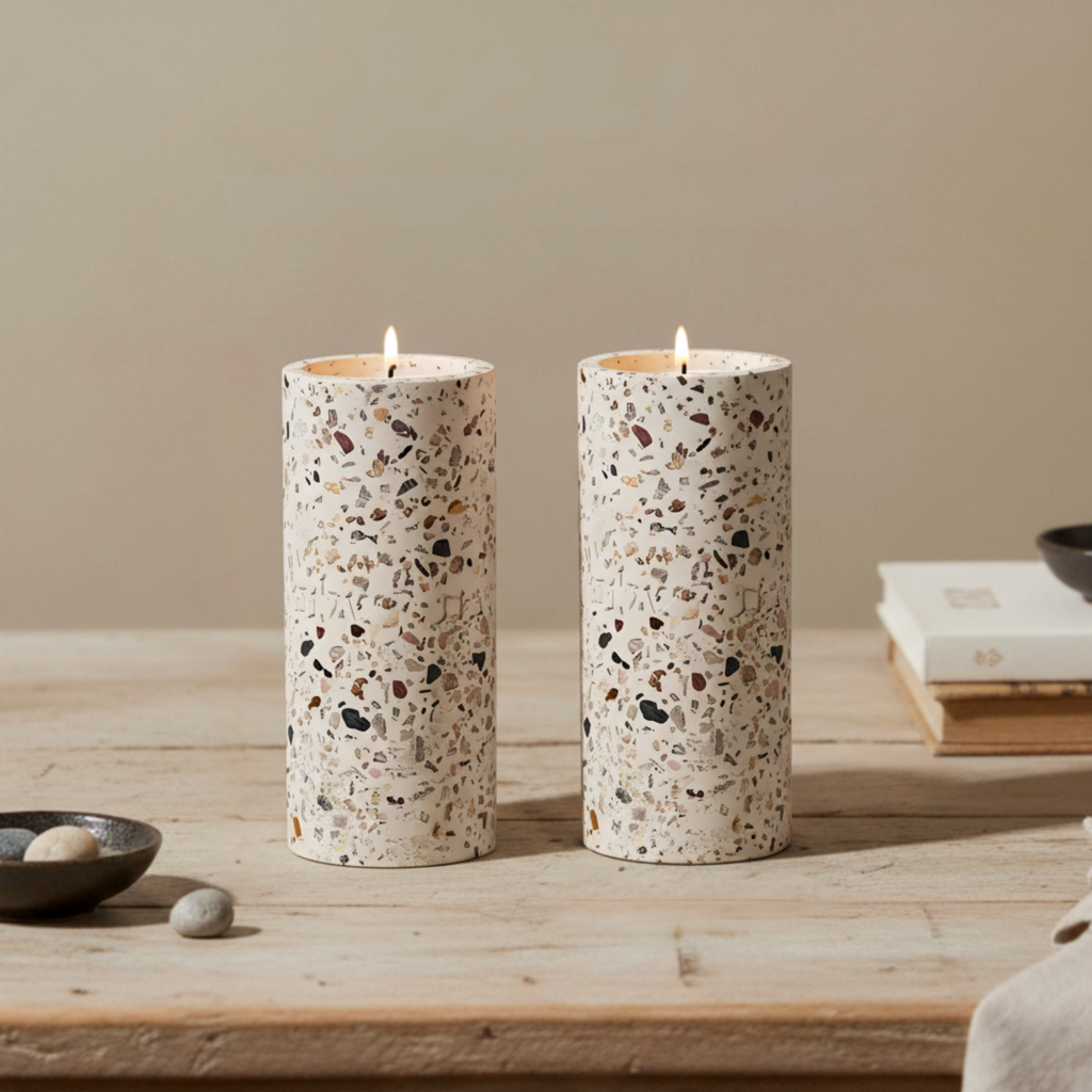 Handcrafted Terrazzo Candle Holder for Shabbat