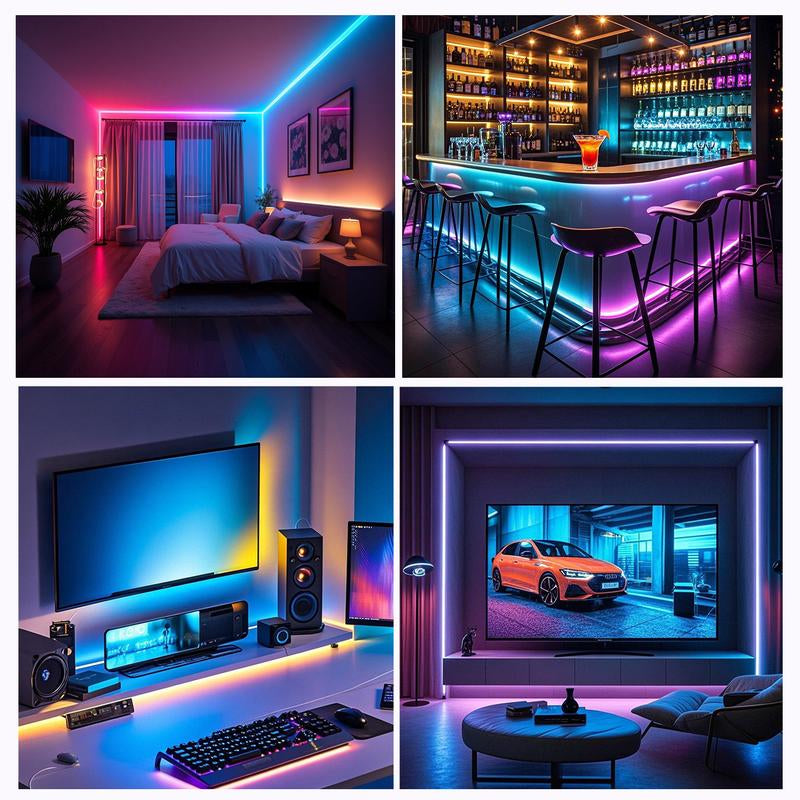 RGB LED Strip Lights 50FT 100FT with Music Sync Smart App Control Color Changing Flexible DIY Home Decoration Kit Remote Included