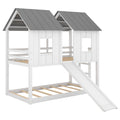 Twin Over Twin House Bunk Bed With Slide And Windows - White / Gray