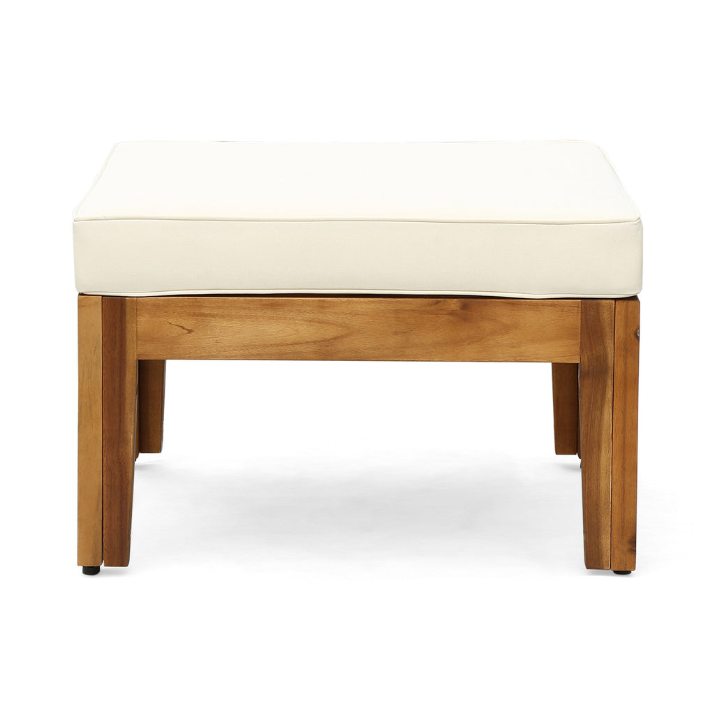 Outdoor Patio Set L-Shape Acacia Wood Teak Beige Cushions 3 Piece