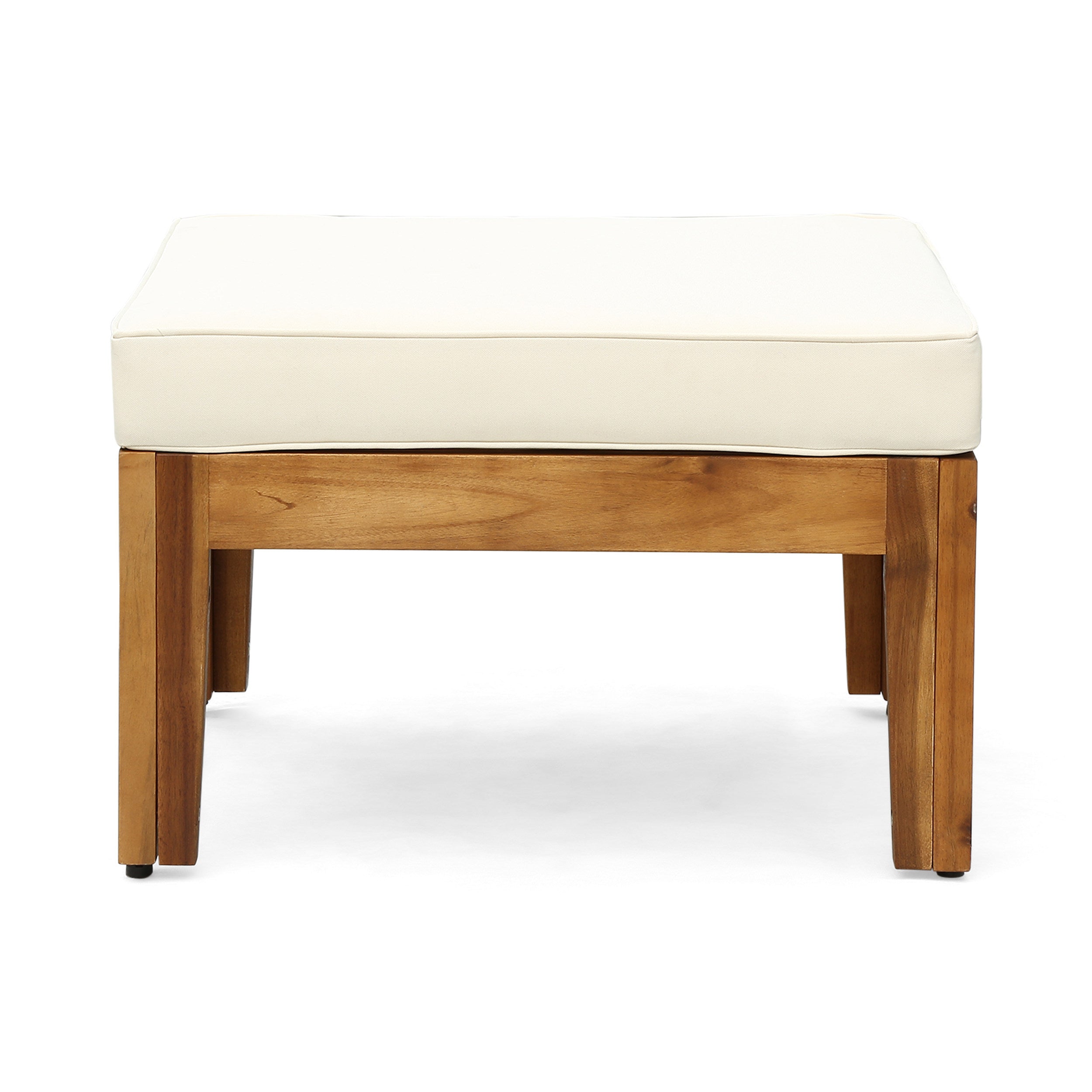 Outdoor Patio Set L-Shape Acacia Wood Teak Beige Cushions 3 Piece
