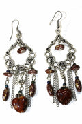 Marbled Bead Dangle Earrings Scroll Work Boho Floral