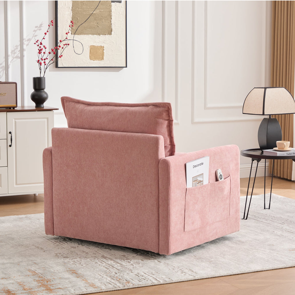Accent Chair Swivel Barrel Chenille Pink Memory Foam
