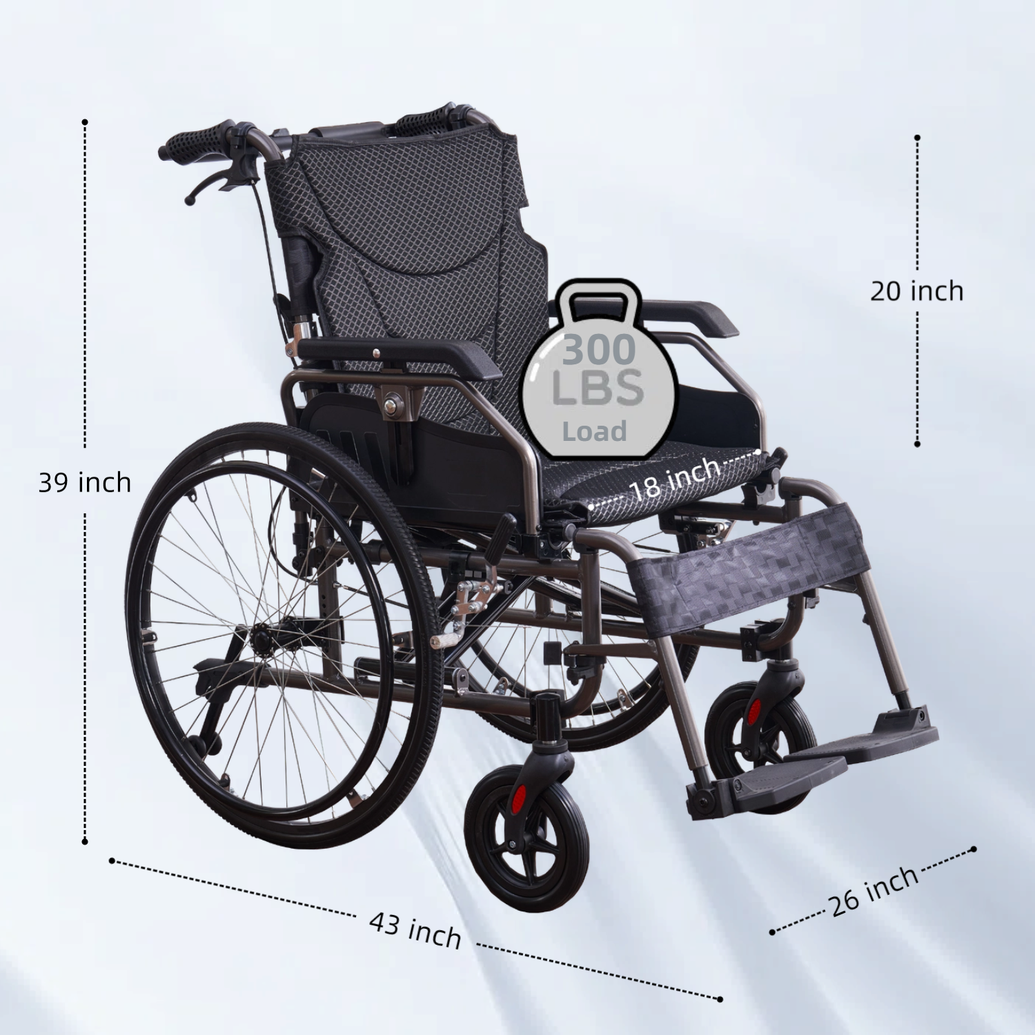 Wheelchair Manual Aluminum 24 In Quick Release Wheels Memory Foam Dark Gray