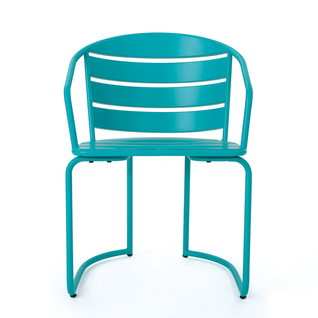 Outdoor Bistro Set Iron Teal 3 Piece Oval Table 2 Chairs Matte Finish
