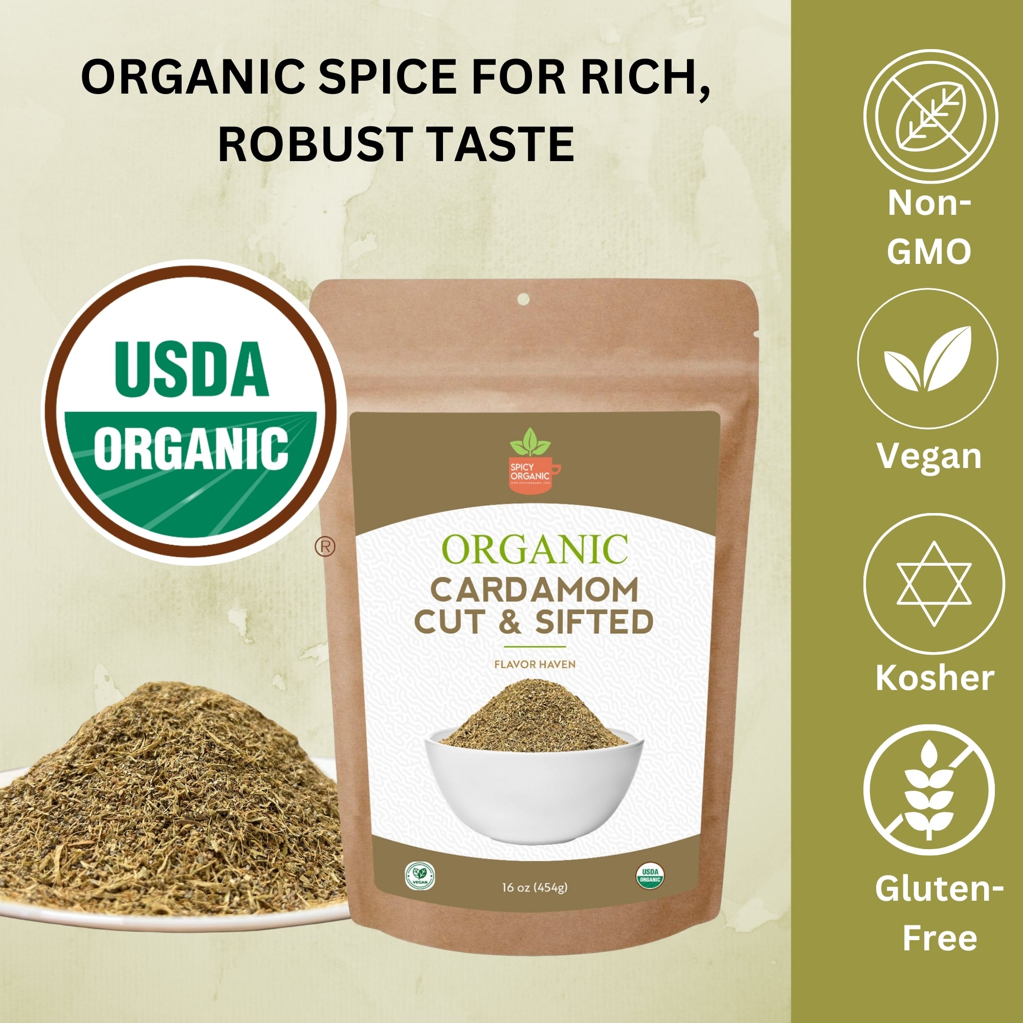 Organic Cardamom Cut and Sift — USDA Certified | Chai, Tea Blends & Herbal Infusions