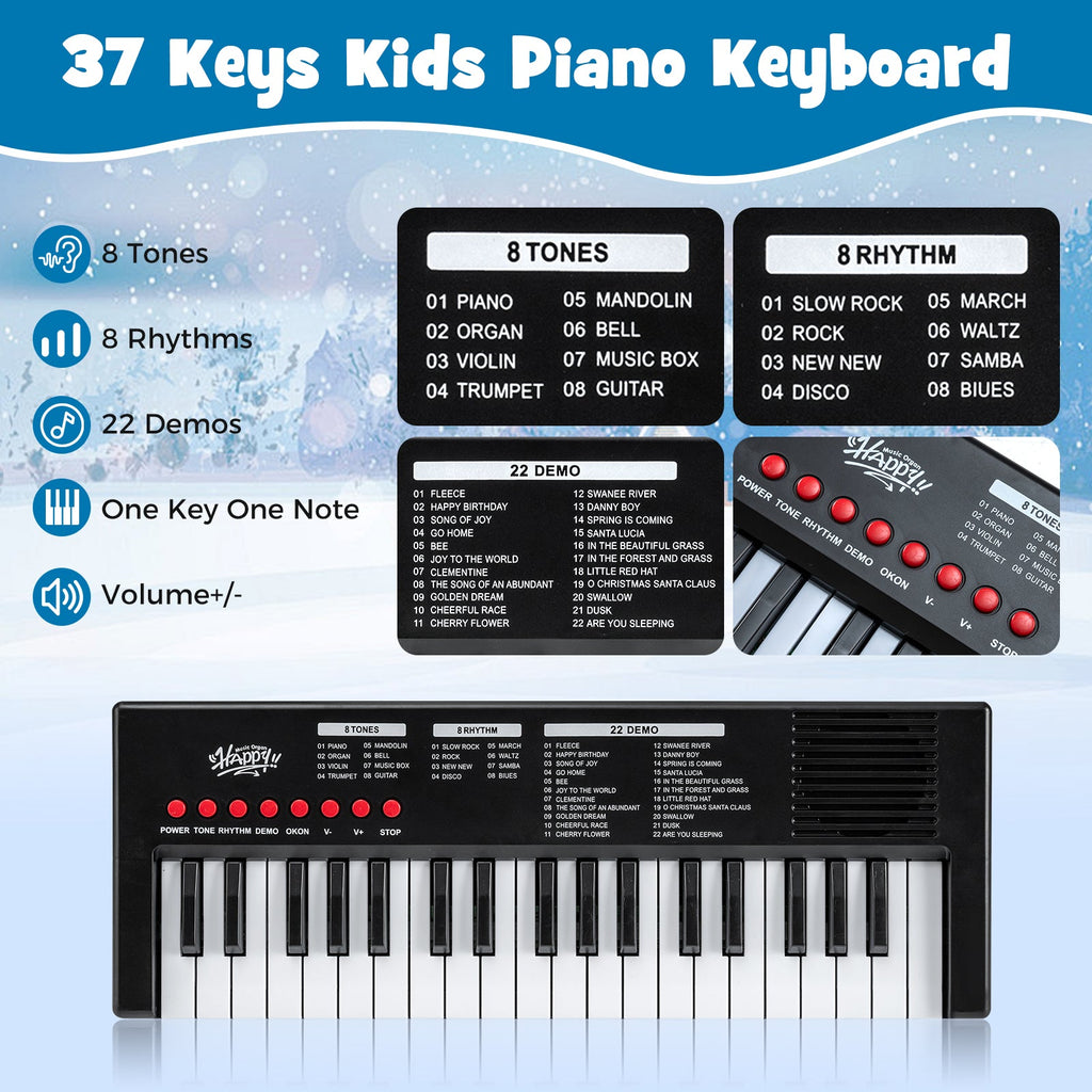 37 Keys Kids Piano Keyboard with 8 Rhythms and Microphone