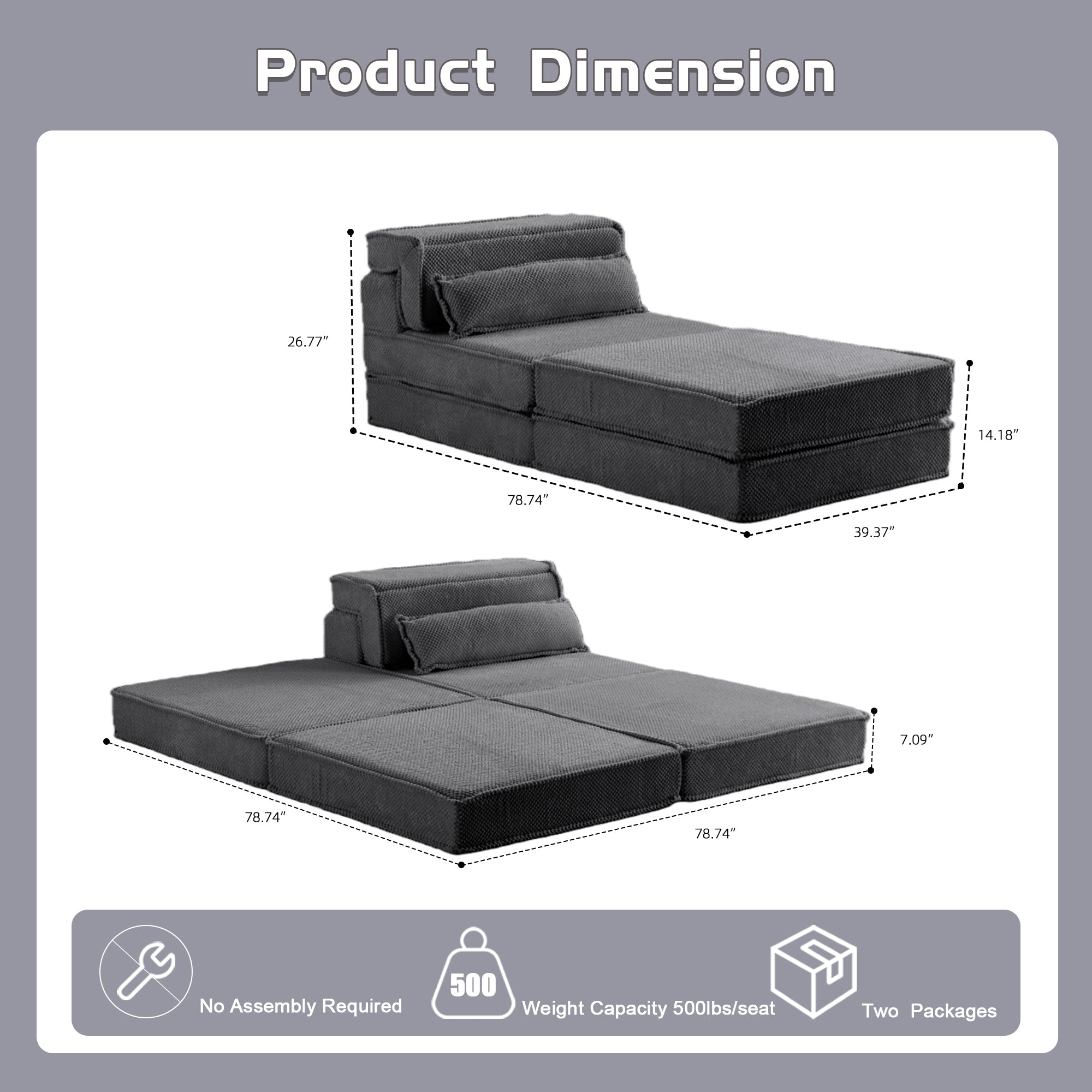 Sofa Convertible Modular Circle Fleece Dark Gray 1 Seat 79 In Ottoman