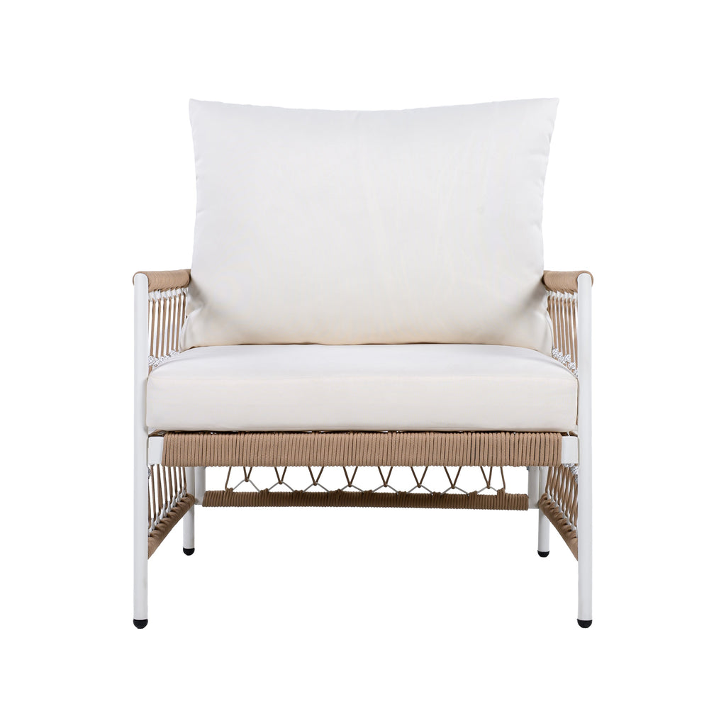 Outdoor Patio Set Bohemian Rope Steel Beige 3 Piece Glass Top Table