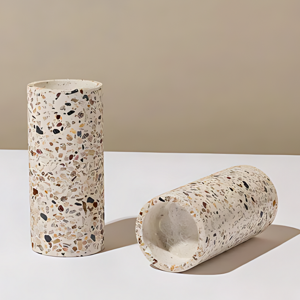 Set of Terrazzo Candle Holders for Shabbat with matching tray - Stone Glow Series