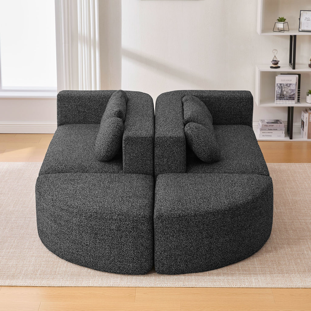 Sectional Sofa U-Shape Modular Boucle Black 6-Seat Deep Seating 114.9x64.5 In
