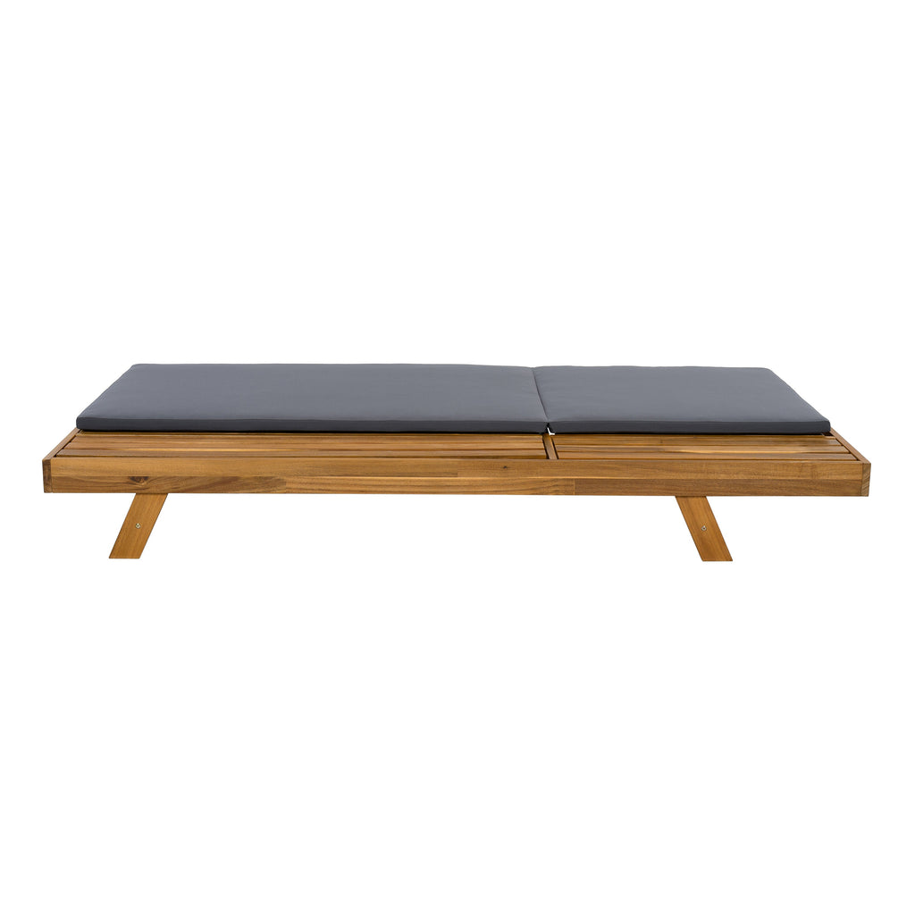 Acacia Wood Chaise Lounge Dark Gray Cushion 4-Position