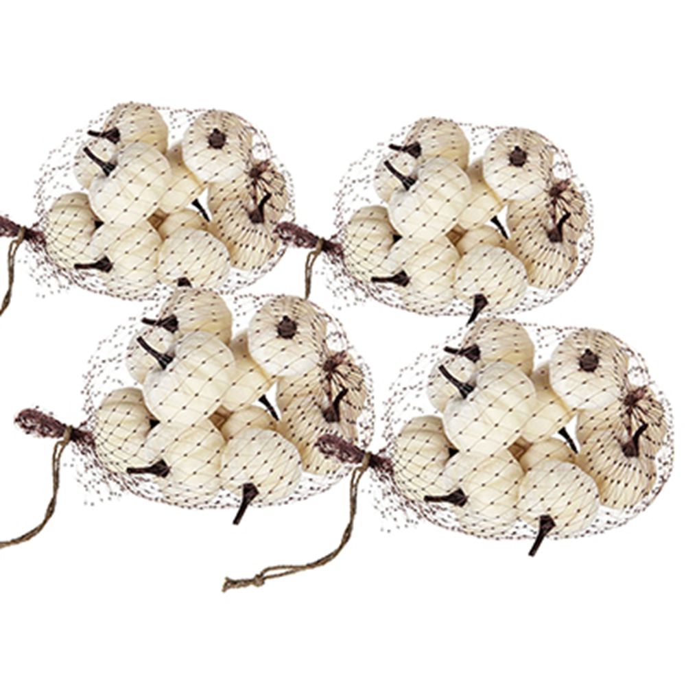 Velvety Pumpkin In Mesh Bag, Bag / 12, For Holiday Harvest Festival Fall Festival & Thanksgiving (Set of 4) - White
