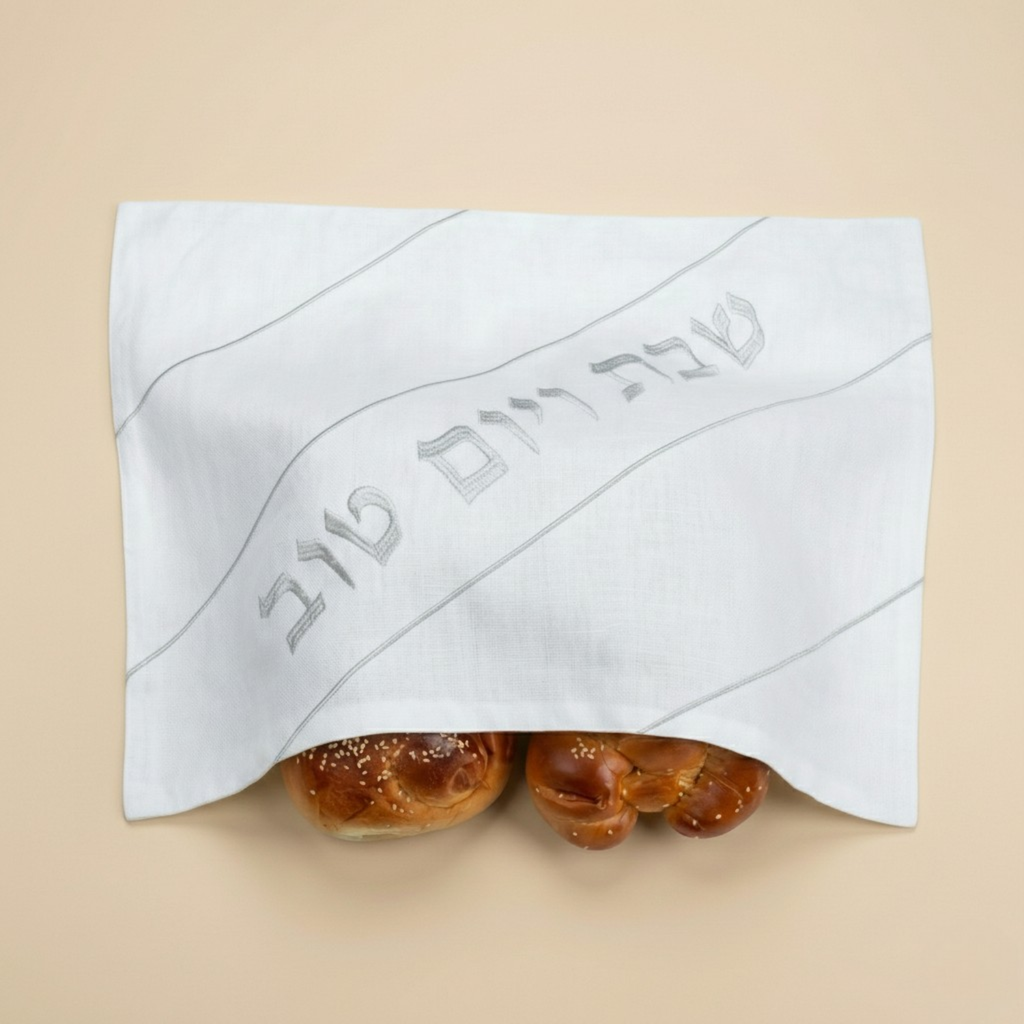 Elegant, clean and minimalist challah cover made of linen fabric - Pure White Series