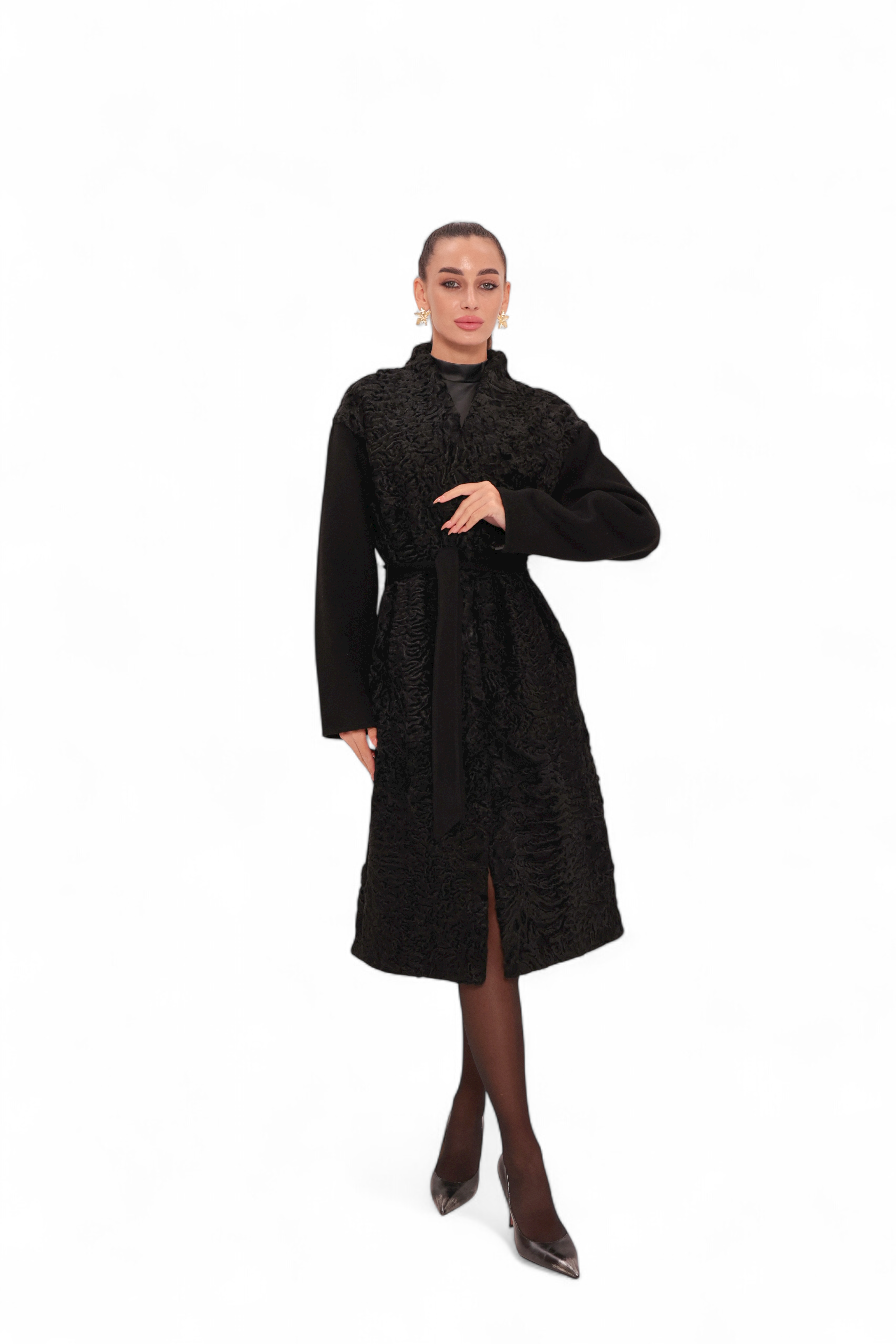Noir Genuine Karakul Wool Overcoat