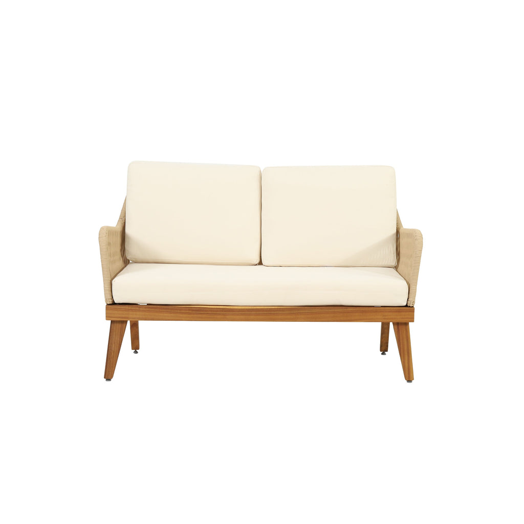 Outdoor Chat Set Acacia Wood Rope Teak Cushions 4 Piece Seats 4